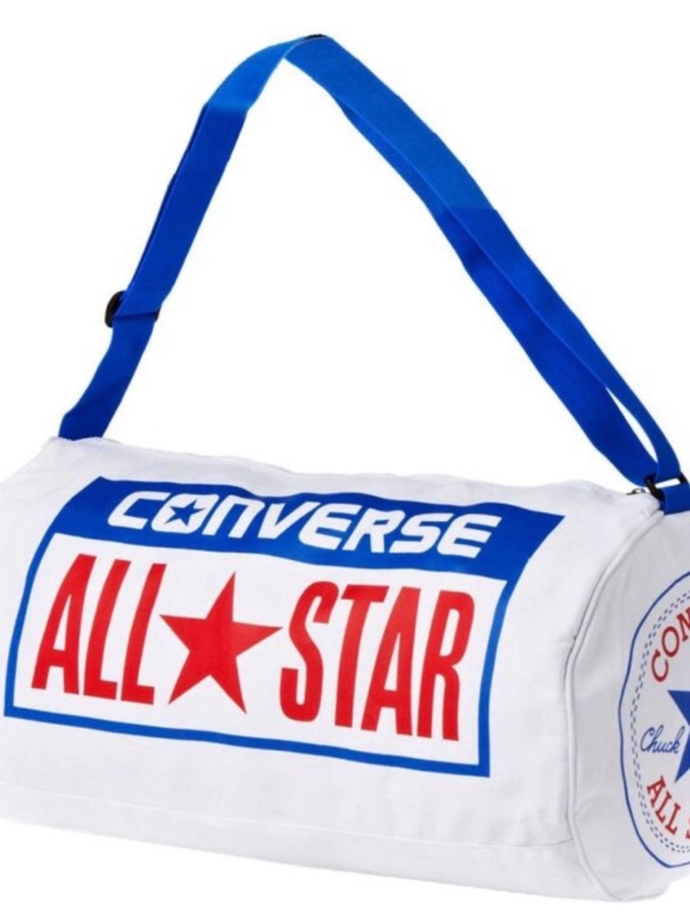 Converse White Canvas Barrel Duffel with Blue Strap and Red Logo - Picture 3 of 10
